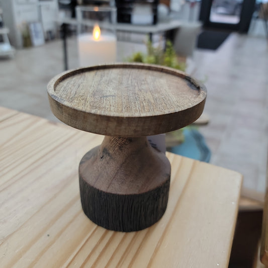 Black and wood pillar candle holder